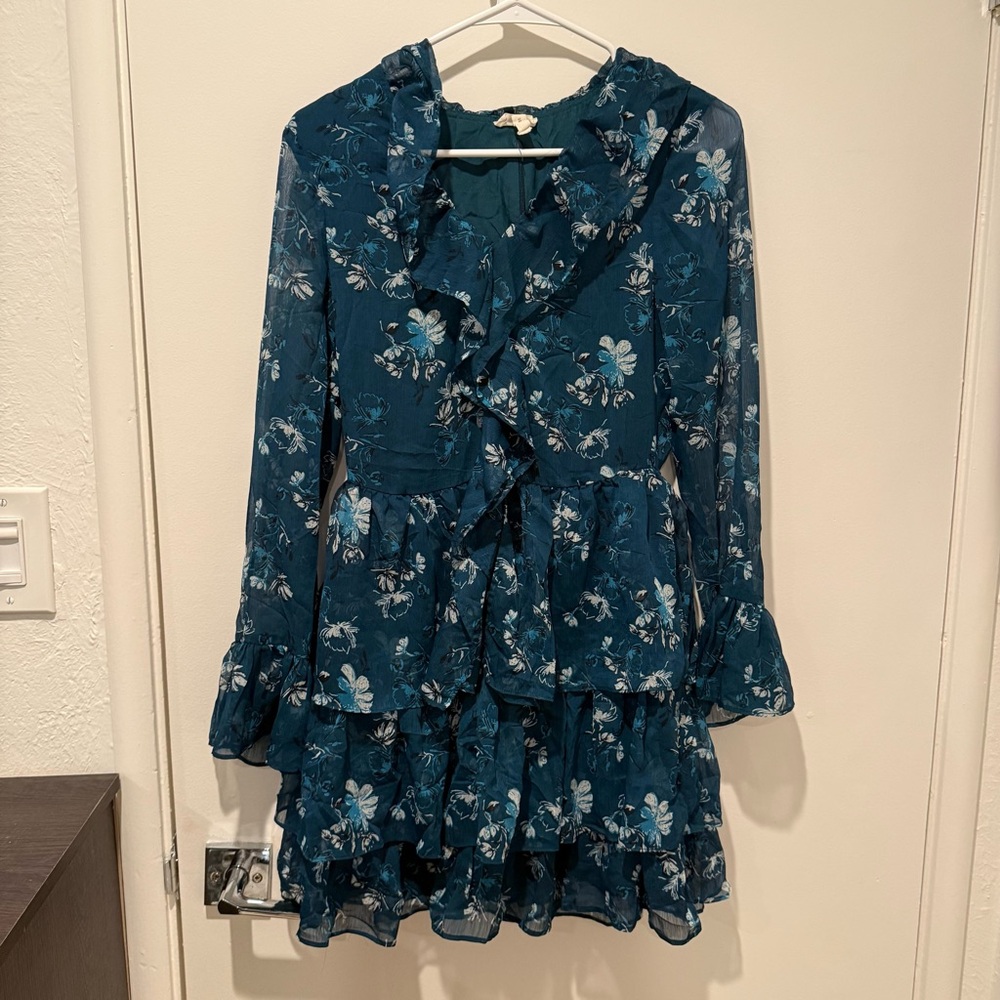Maison Jules mini dress forest green floral